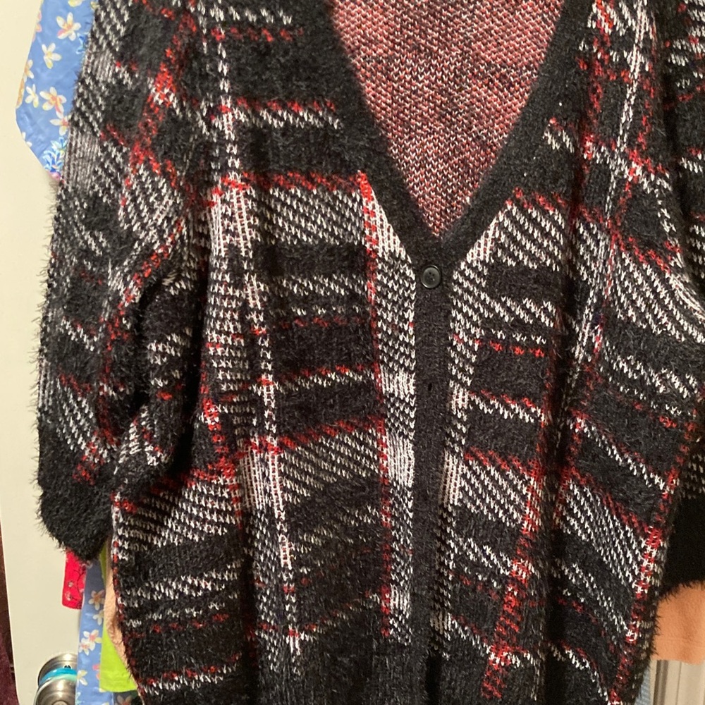 Lane Bryant Black and Red Plaid Cardigan
